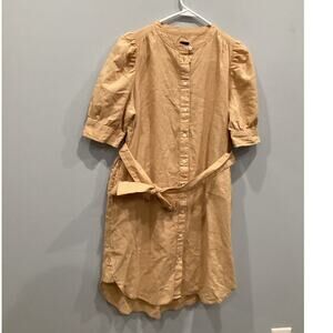 Gap Womens Linen Puff Sleeve Shirt Dress Size Small Beige Fall Casual Preppy
